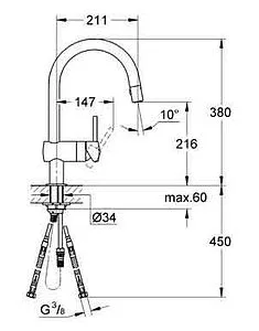 Смеситель для кухни с выдвижным изливом Grohe Minta хром матовый 32321DC0 Смеситель для кухни с выдвижным изливом Grohe Minta хром матовый 32321DC0, 2