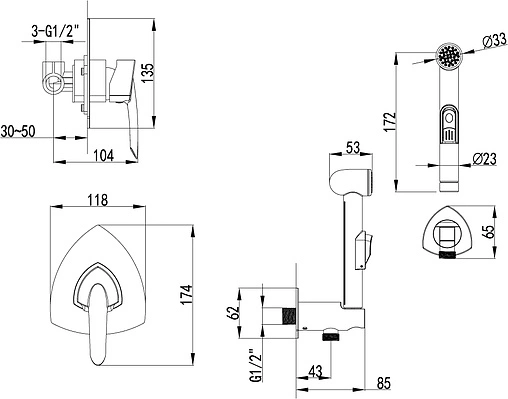 Гигиенический душ со смесителем Lemark Mars хром LM3519C