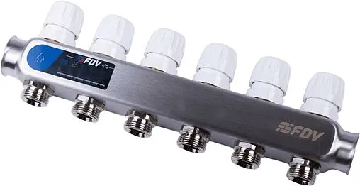 Группа коллекторная с расходомерами 6 отводов 1&quot;в/в x ¾&quot;ек FDV S1101A-1/6