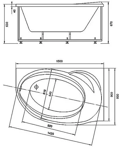 Ванна акриловая Aquatek Бетта 150x95 R с фронтальной панелью с каркасом (разборный) BET150-0000058