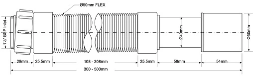 Слив гофрированный Mc Alpine 1½x40/50мм L=300-500мм MRMF2-05