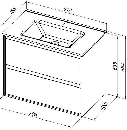 Тумба-умывальник подвесная Aquanet Милан 80 чёрный глянец 00269303+640344