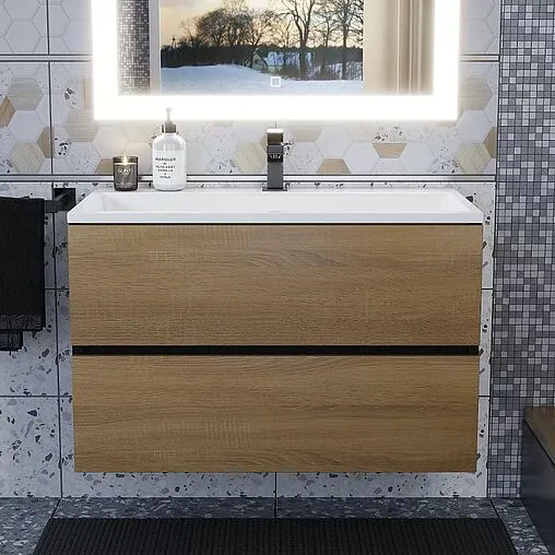 Тумба-умывальник подвесная Uperwood Barsa 80 дуб сонома/чёрный матовый 293020543 Тумба-умывальник подвесная Uperwood Barsa 80 дуб сонома/чёрный матовый 293020543