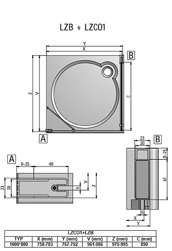 Душевое ограждение 1000x800мм прозрачное стекло Roltechnik Lega Lift Line LZCO1+LZB/1000*800 227-1000000-00-02+228-8000000-00-02