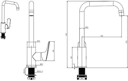 Смеситель для кухни Aquatek Вега чёрный матовый AQ1081MB