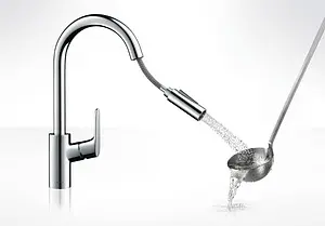 Смеситель для кухни с выдвижным изливом Hansgrohe Focus M41 240 2jet чёрный матовый 31815670 Смеситель для кухни с выдвижным изливом Hansgrohe Focus M41 240 2jet чёрный матовый 31815670, 3