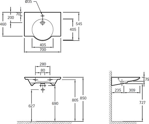 Раковина Jacob Delafon Spherik 70 белый E4492-00