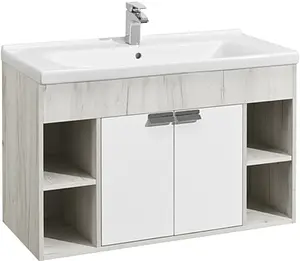 Тумба-умывальник подвесная Aquaton Флай 100 белый/дуб крафт 1A2375K0FAX10, 1