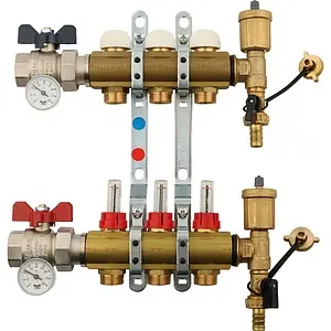 Группа коллекторная с расходомерами 3 отвода 1&quot;в/в x ¾&quot;ек Tiemme 3870008, 1