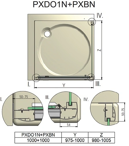 Душевое ограждение 1000x1000мм матовое стекло Roltechnik Proxima Line PXDO1N+PXBN/1000*1000 525-1000000-00-15+527-1000000-00-15
