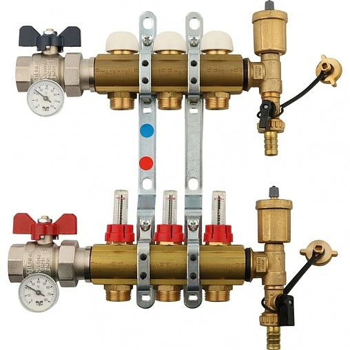 Группа коллекторная с расходомерами 3 отвода 1&quot;в/в x ¾&quot;ек Tiemme 3870008