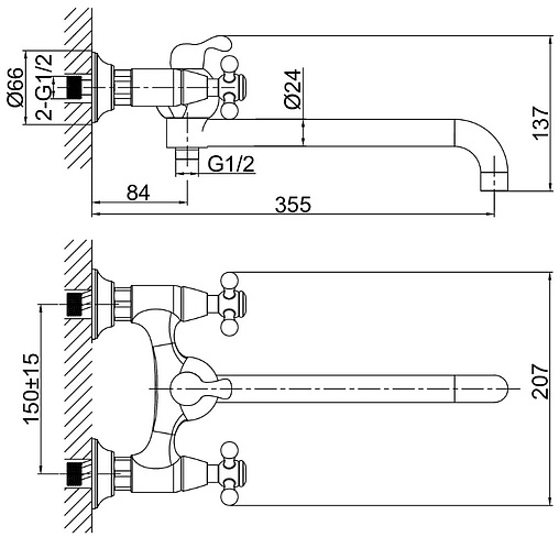 Смеситель для ванны с длинным изливом D&amp;K Hessen Hercules хром DA1423341