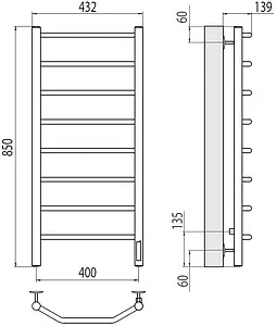 Полотенцесушитель электрический лесенка Terminus Виктория П8 400х850 электро quick touch полированная сталь 4670078531209, 2