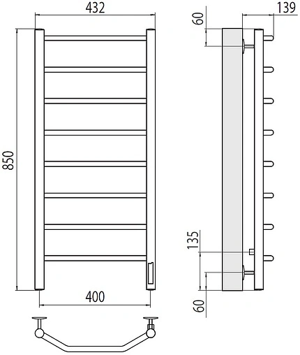 Полотенцесушитель электрический лесенка Terminus Виктория П8 400х850 электро quick touch полированная сталь 4670078531209