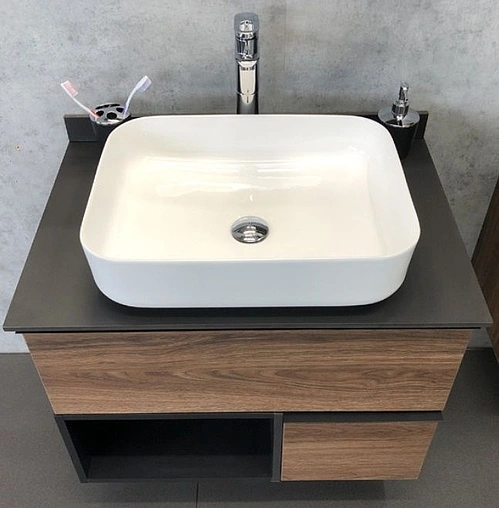 Тумба-умывальник подвесная Comforty Штутгарт 75 дуб тёмно-коричневый/чёрный 00-00001884CF