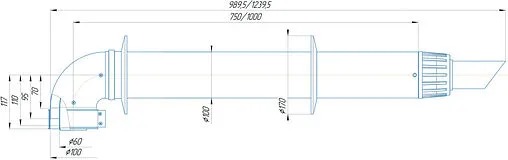 Комплект дымохода Антилед Ø 60/100мм L=1000мм Krats Антилёд KTL-01AR-075