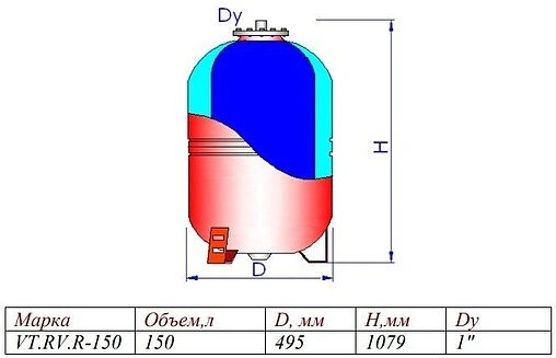 Расширительный бак Valtec 150л 5 бар VT.RV.R.070150