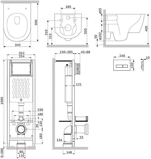 Комплект 6 в 1 Am.Pm Jupiter IS110338.DX77C1700 с кнопкой черный матовый