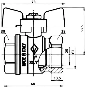 Кран шаровый 1"в x 1"в Bugatti New Jersey 09120006, 2