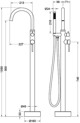 Смеситель для ванны напольный Aquatek Европа чёрный матовый AQ1345MB