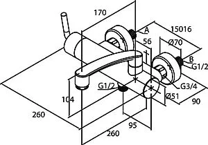 Смеситель для ванны Damixa ARC хром/чёрный 291007464, 2
