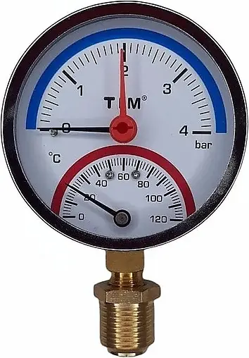 Термоманометр радиальный TIM 80мм 4 бар 120°С ½&quot; Y-80-4