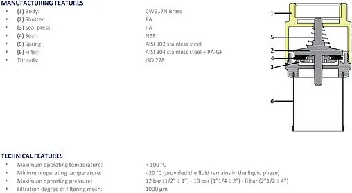 Погружной пружинный обратный клапан с фильтром 1¼&quot;в Tiemme YACHT 3500027