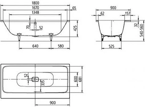 Ванна стальная Kaldewei Asymmetric Duo 180x90 mod. 742 anti-slip+easy-clean белый 274230003001