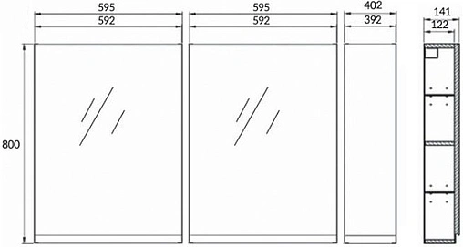 Шкаф-зеркало Cersanit Moduo 140 белый/дуб SB-LS-MOD60/Wh+SB-MD-MOD20-SW+SB-LS-MOD60/Wh