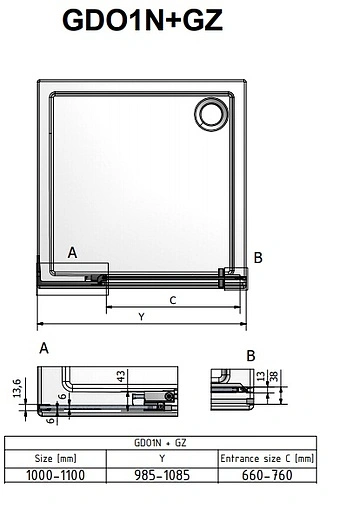 Дверь в нишу 1100мм прозрачное стекло Roltechnik Elegant Neo Line GDO1N+GZ/1100 188-1100000-00-02+190-0000000-00