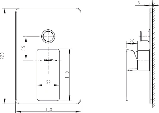 Смеситель для ванны скрытого монтажа Bravat Phillis хром PB856101CP-2