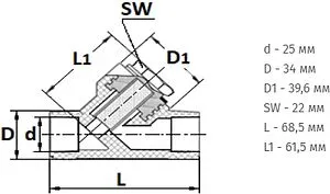 Фильтр угловой сетчатый 25мм в/в Политэк 9100302534 Фильтр угловой сетчатый 25мм в/в Политэк 9100302534, 2