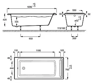 Ванна акриловая Jacob Delafon Spacio 170x75 E6D010RU-00, 3