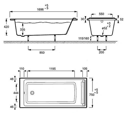 Ванна акриловая Jacob Delafon Spacio 170x75 E6D010RU-00