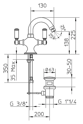 Смеситель для биде Bossini Liberty бронза Z001401.022