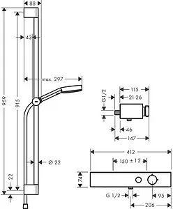 Душевая стойка с термостатом Hansgrohe Pulsify Select S 105 3jet Relaxation 90см хром/графит 24270000, 2