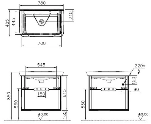 Тумба-умывальник VitrA Sento 80 белый/светлое дерево 60824