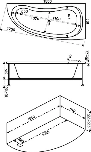 Ванна акриловая Bas Алегра 150x90 R В00002