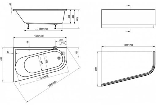 Ванна акриловая Ravak CHROME 170x105 L CA31000000