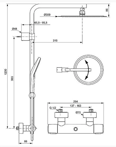 Душевая система без смесителя Ideal Standard IdealRain Eco Evo хром A6943AA