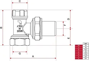 Вентиль запорный угловой ¾&quot; в/н Itap 3960034, 2