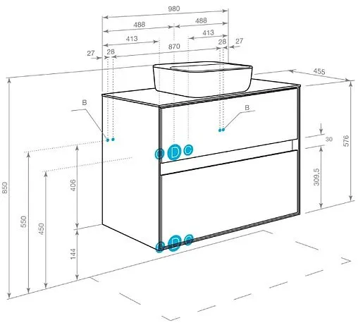 Тумба-умывальник подвесная Aquaton Либерти 100 дуб эльвезия 1A2796K4LYC70