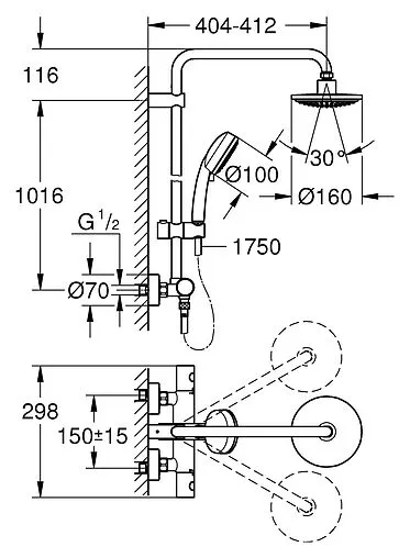 Душевая система с термостатом для душа Grohe Tempesta New Cosmopolitan 160 хром 27922000