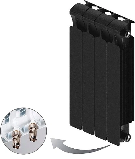 Радиатор биметаллический 4 секции нижнее правое подключение Rifar Monolit Ventil 500 черный RMVRF50004 ant