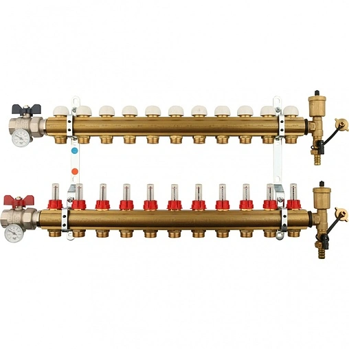Группа коллекторная с расходомерами 11 отводов 1&quot;в/в x ¾&quot;ек Tiemme 3870024