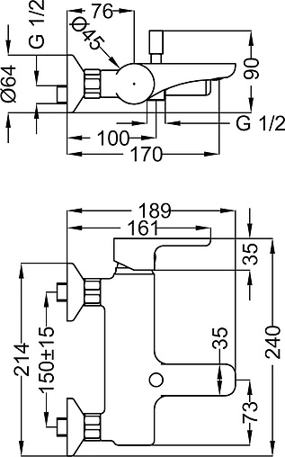 Смеситель для ванны Cezares Dolce хром DOLCE-VM2-01-Cr