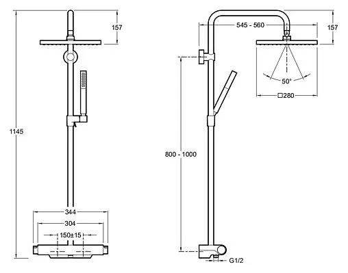 Душевая система с термостатом для душа Jacob Delafon Aparu хром E98769-CP Душевая система с термостатом для душа Jacob Delafon Aparu хром E98769-CP