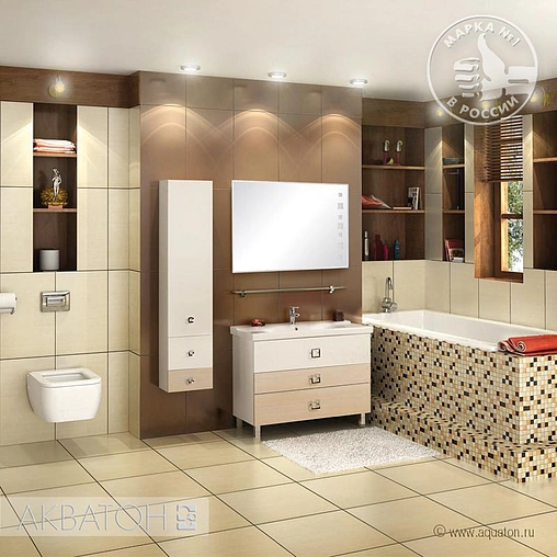 Тумба-умывальник напольная Aquaton Стамбул 105 белый/эбони светлый 1A1273K0ST490