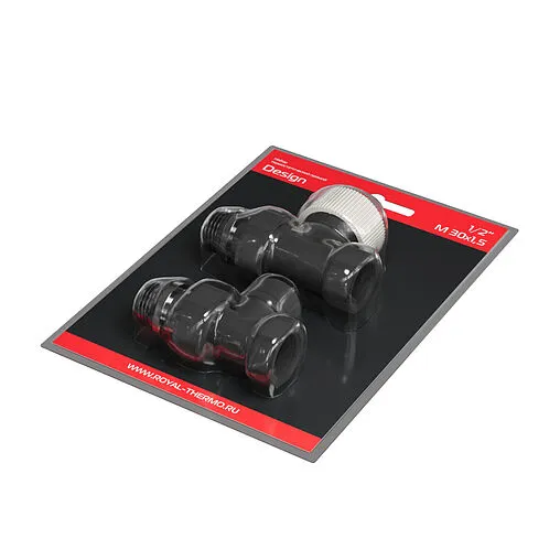 Комплект вентилей терморегулирующих прямых ½&quot; в/н Royal Thermo Design черный RATVDP11212BL