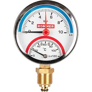 Термоманометр радиальный Rommer 80мм 10 бар 120°С ½&quot; RIM-0006-801015, 1